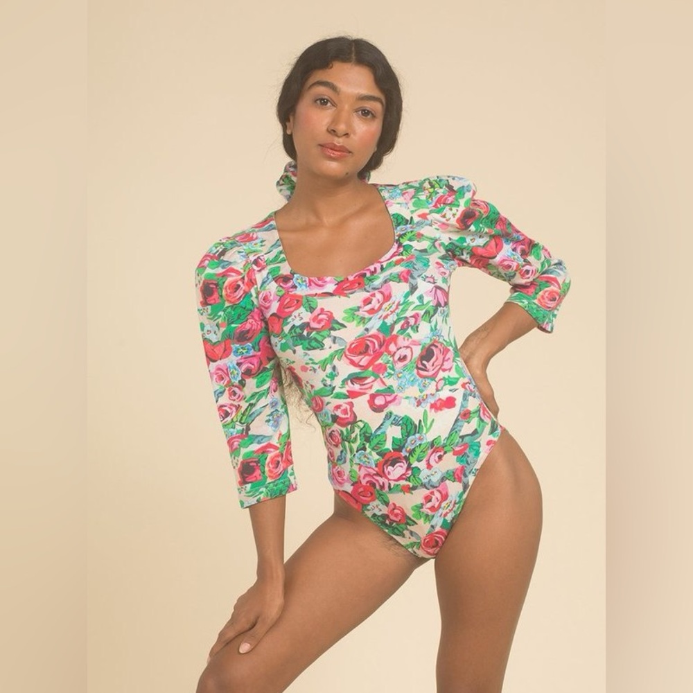 Samantha Pleet Floral Bodysuit in Pink and Green